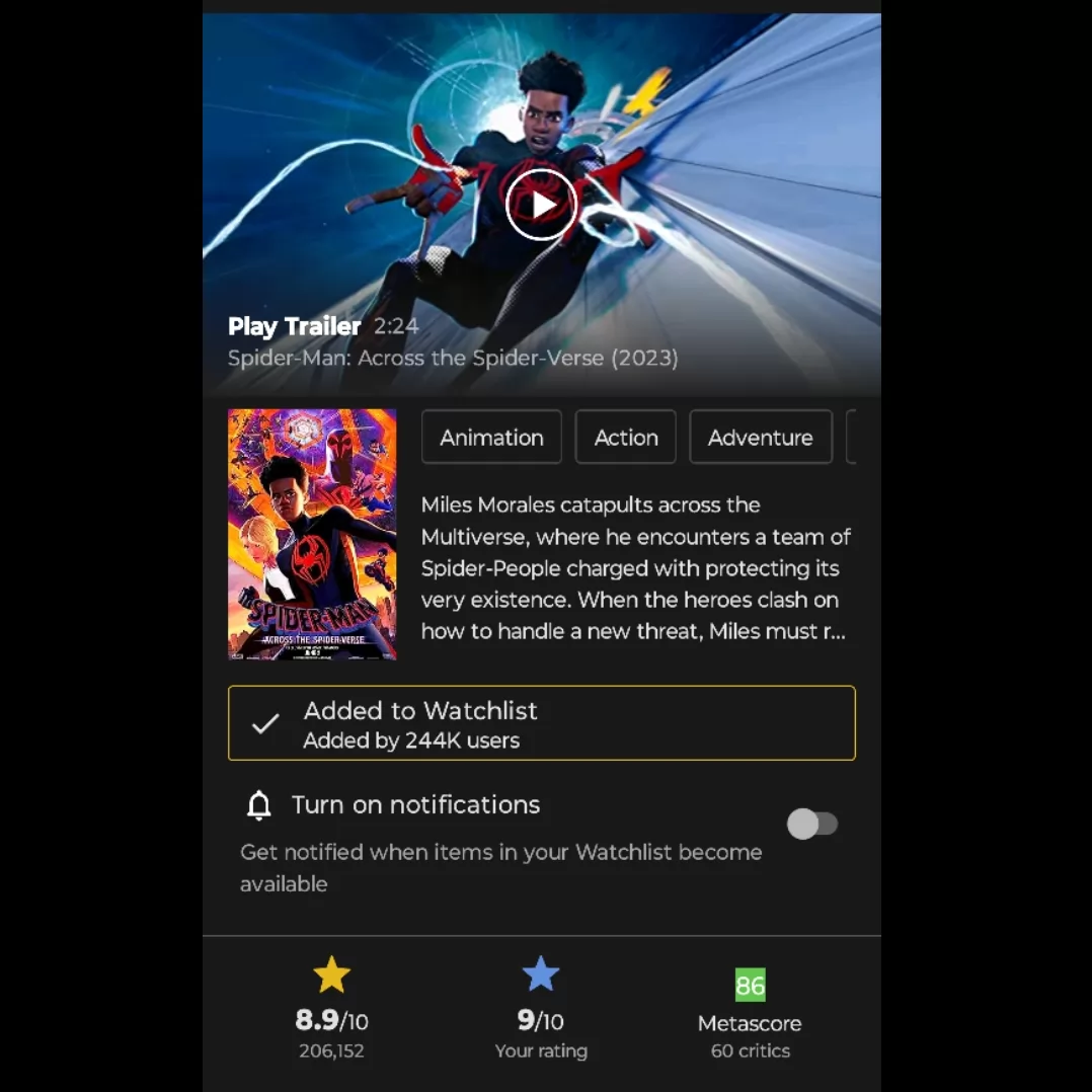 فیلم Spider-Man: Across the Spider-Verse<br />
<br />
لذت بردم از دیدنش، خوشحالم از اینکه اینقدر سطح سینما بالا رفته که اینقدررر شاهکاره این انیمیشن